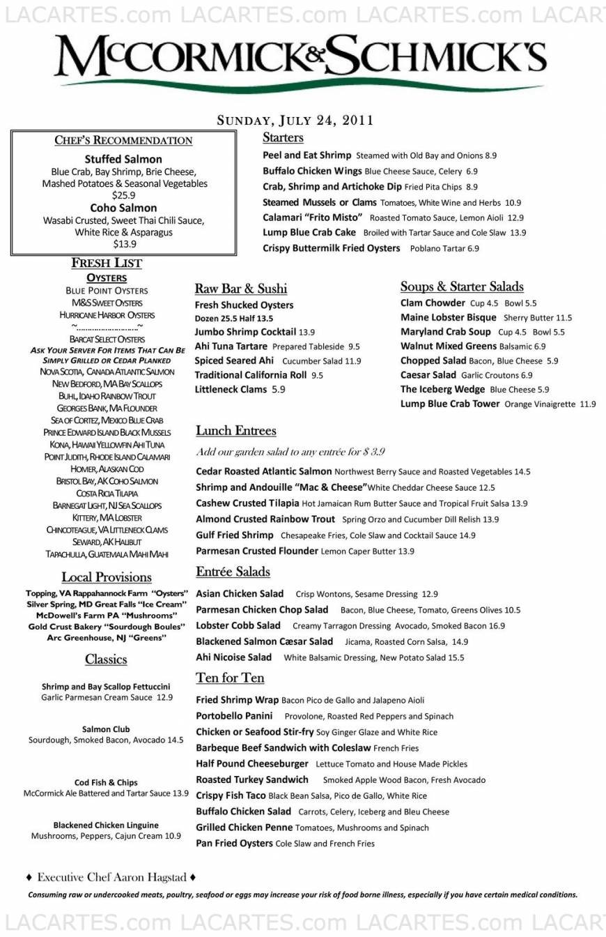  Pricelists of McCormick & Schmick's Seafood Restaurant - Annapolis, MD 2100 Annapolis Mall - Photo 7 of 8