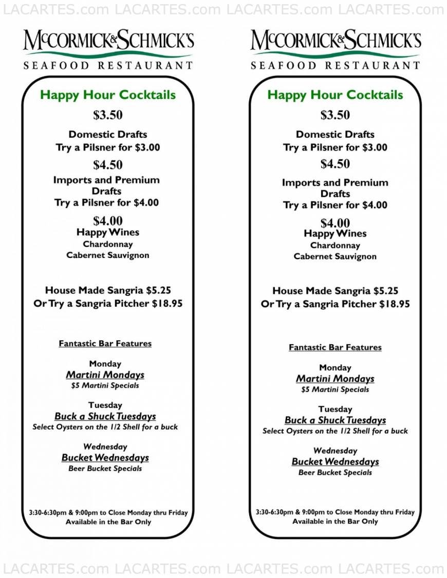  Pricelists of McCormick & Schmick's Seafood Restaurant - Bethesda, MD 7401 Woodmont Ave. - Photo 5 of 9