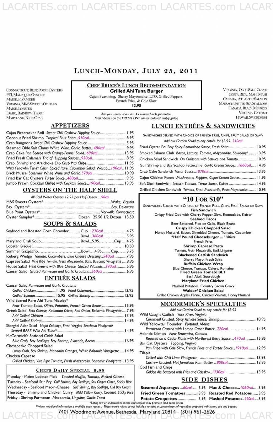  Pricelists of McCormick & Schmick's Seafood Restaurant - Bethesda, MD 7401 Woodmont Ave. - Photo 8 of 9
