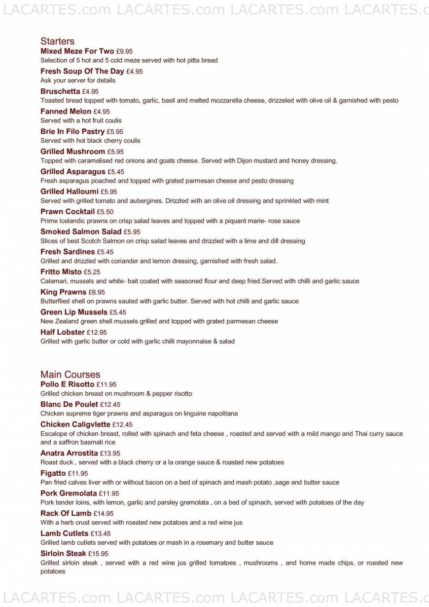  Pricelists of Caligvlette Mediterranean Restaurant 201 - 203 High Street - Photo 1 of 3