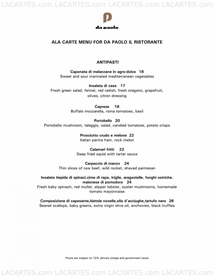 Pricelists of Da Paolo Ristorante at Club Street 80 Club Street - Photo 1 of 6