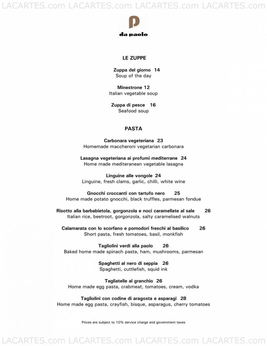  Pricelists of Da Paolo Ristorante at Club Street 80 Club Street - Photo 2 of 6