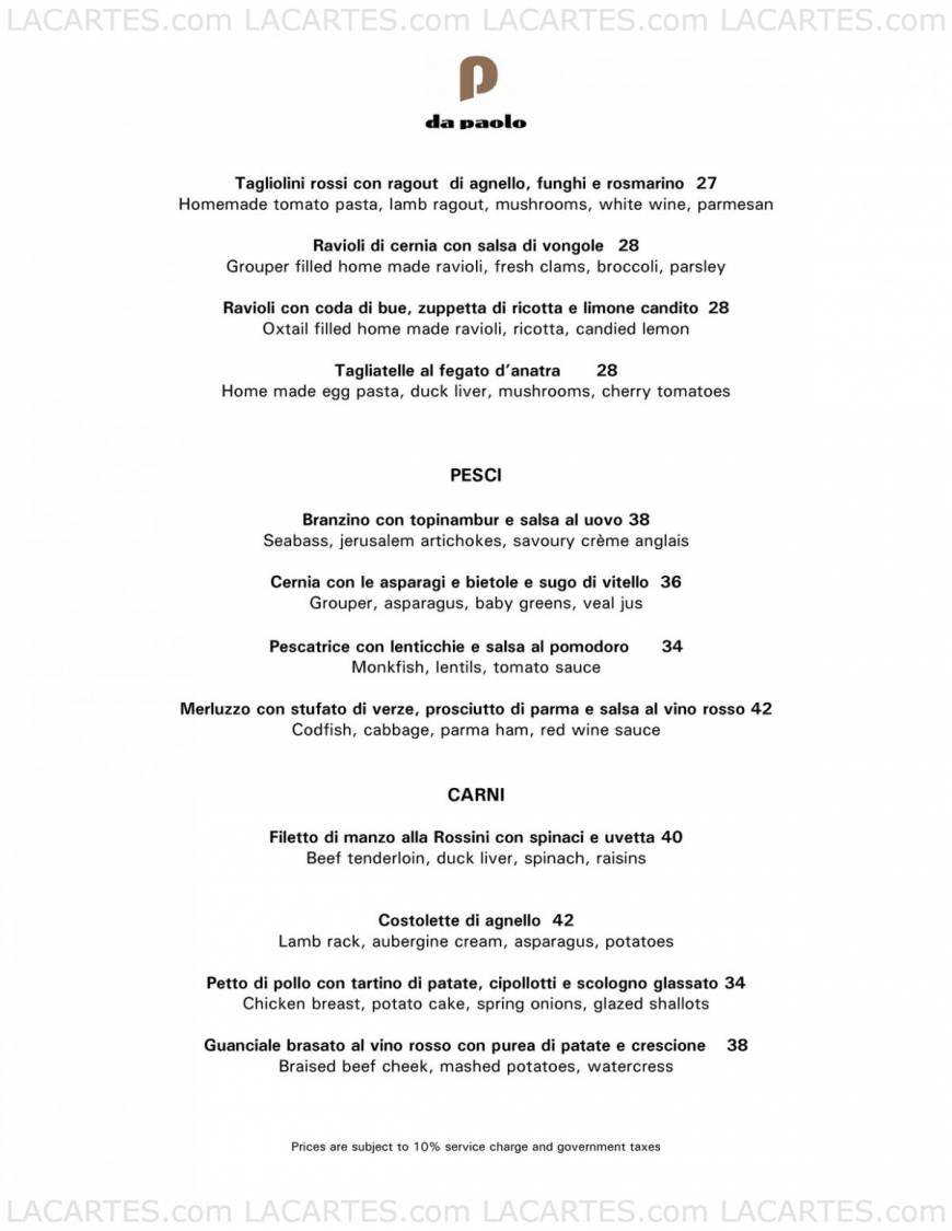  Pricelists of Da Paolo Ristorante at Club Street 80 Club Street - Photo 3 of 6