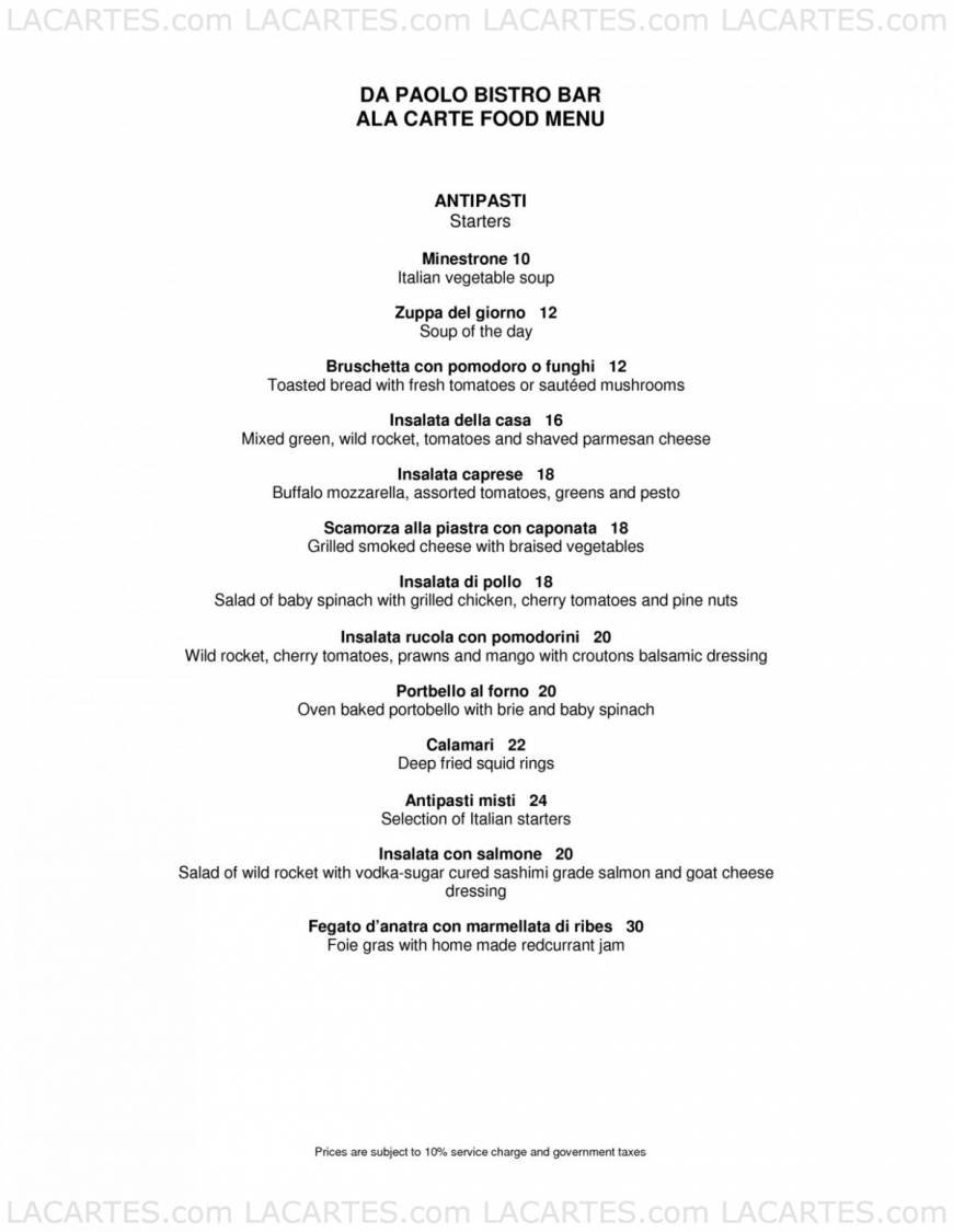  Pricelists of Da Paolo Bistro Bar 3 Rochester Park - Photo 1 of 3