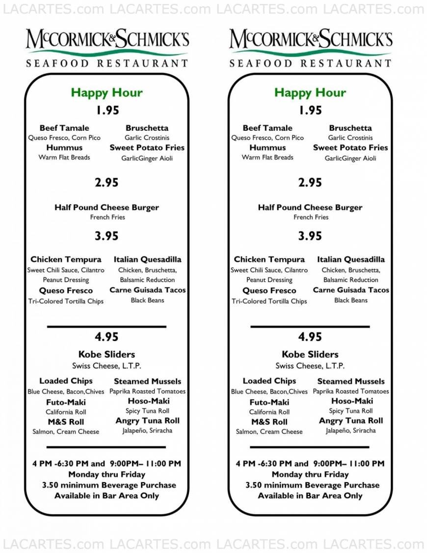  Pricelists of McCormick & Schmick's Seafood Restaurant - Houston, TX  (Uptown Park) 1151-01 Uptown Park Blvd Uptown Park Shopping Center - Photo 3 of 6