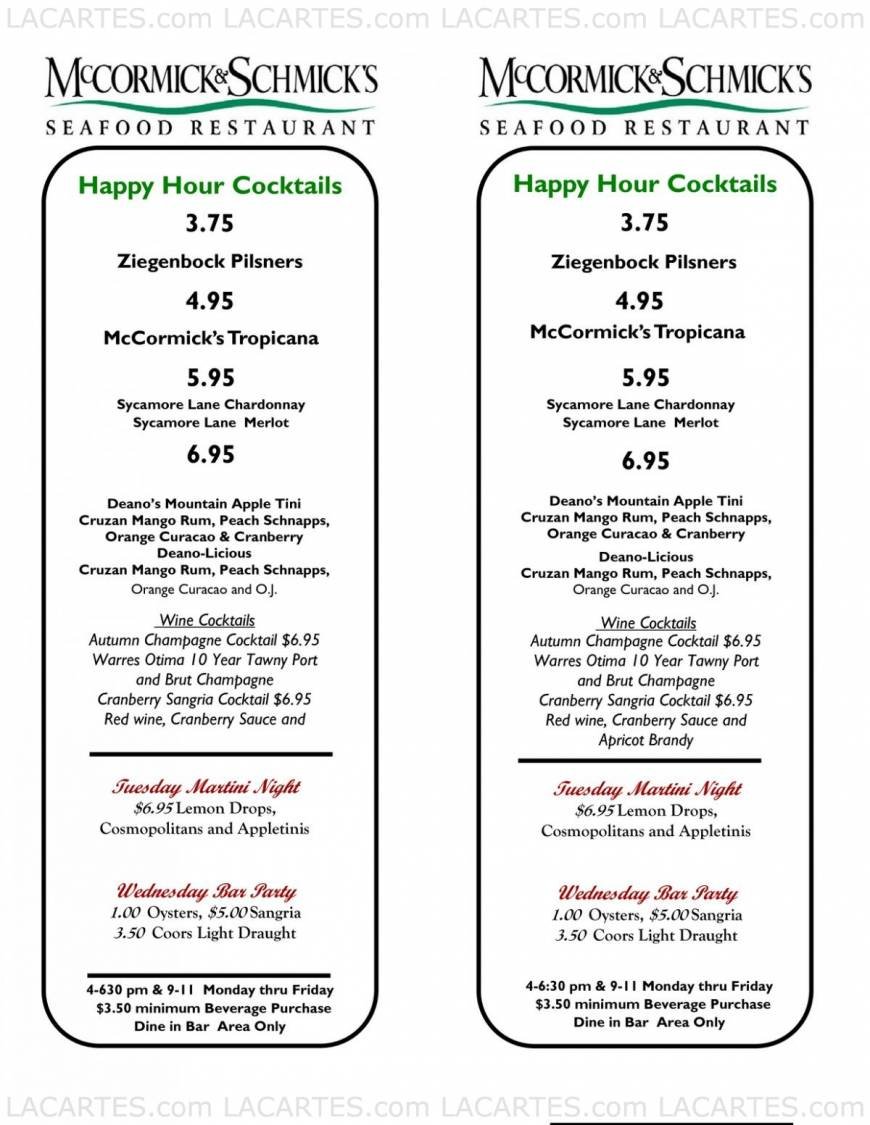  Pricelists of McCormick & Schmick's Seafood Restaurant - Houston, TX  (Uptown Park) 1151-01 Uptown Park Blvd Uptown Park Shopping Center - Photo 4 of 6