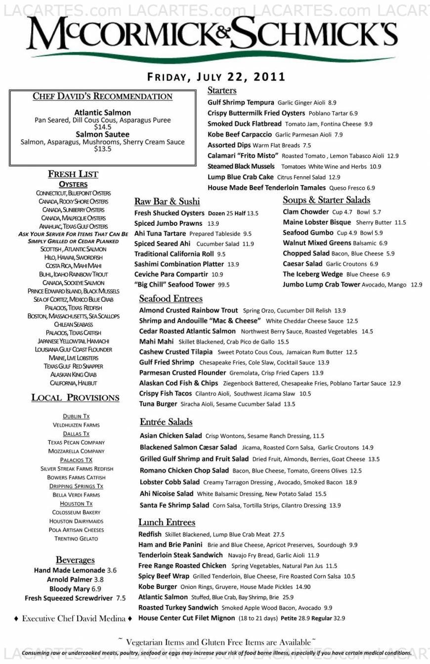  Pricelists of McCormick & Schmick's Seafood Restaurant - Houston, TX  (Uptown Park) 1151-01 Uptown Park Blvd Uptown Park Shopping Center - Photo 5 of 6