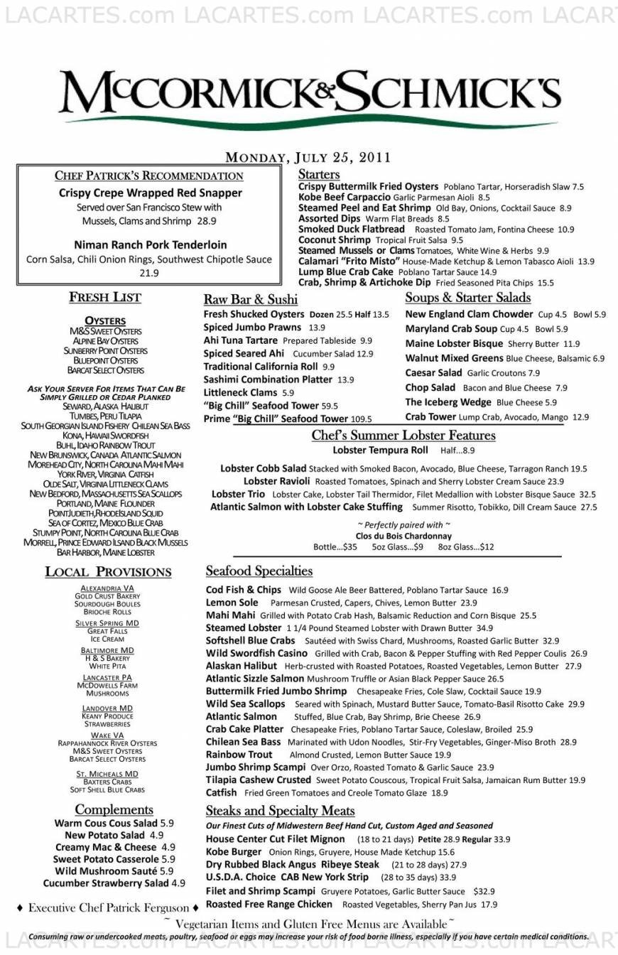  Pricelists of McCormick & Schmick's Seafood Restaurant - Reston, VA 11920 Democracy Drive - Photo 2 of 8