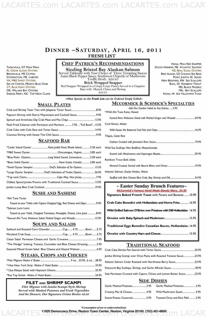  Pricelists of McCormick & Schmick's Seafood Restaurant - Reston, VA 11920 Democracy Drive - Photo 5 of 8