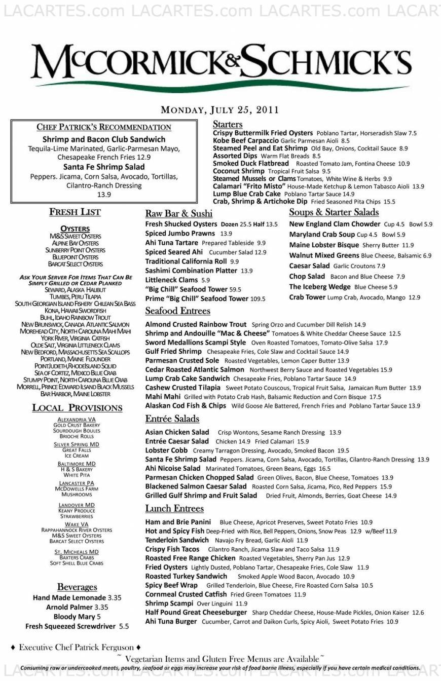  Pricelists of McCormick & Schmick's Seafood Restaurant - Reston, VA 11920 Democracy Drive - Photo 7 of 8