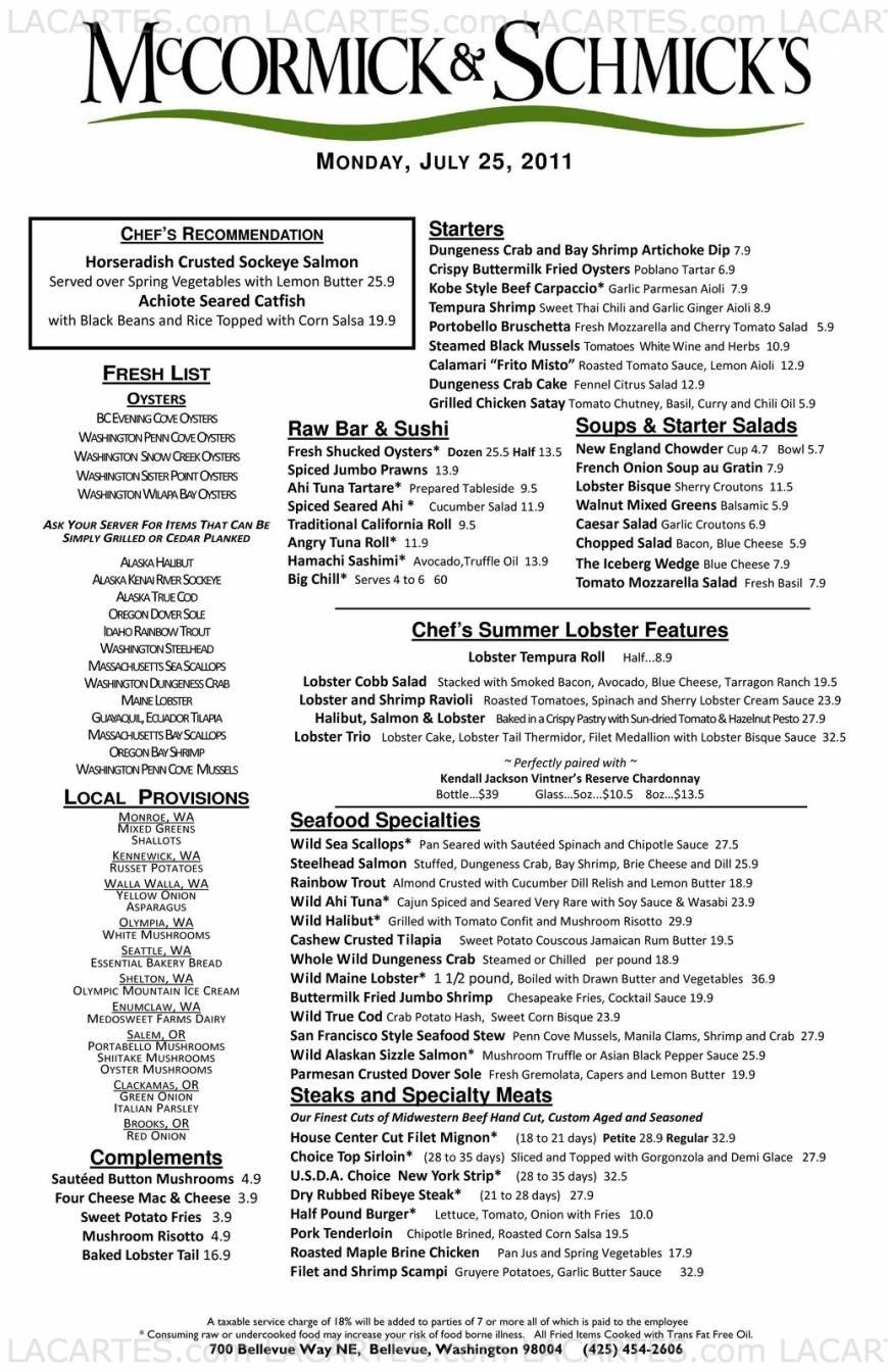  Pricelists of McCormick & Schmick's Seafood Restaurant - Bellevue, WA 700 Bellevue Way Suite 115 - Photo 6 of 11