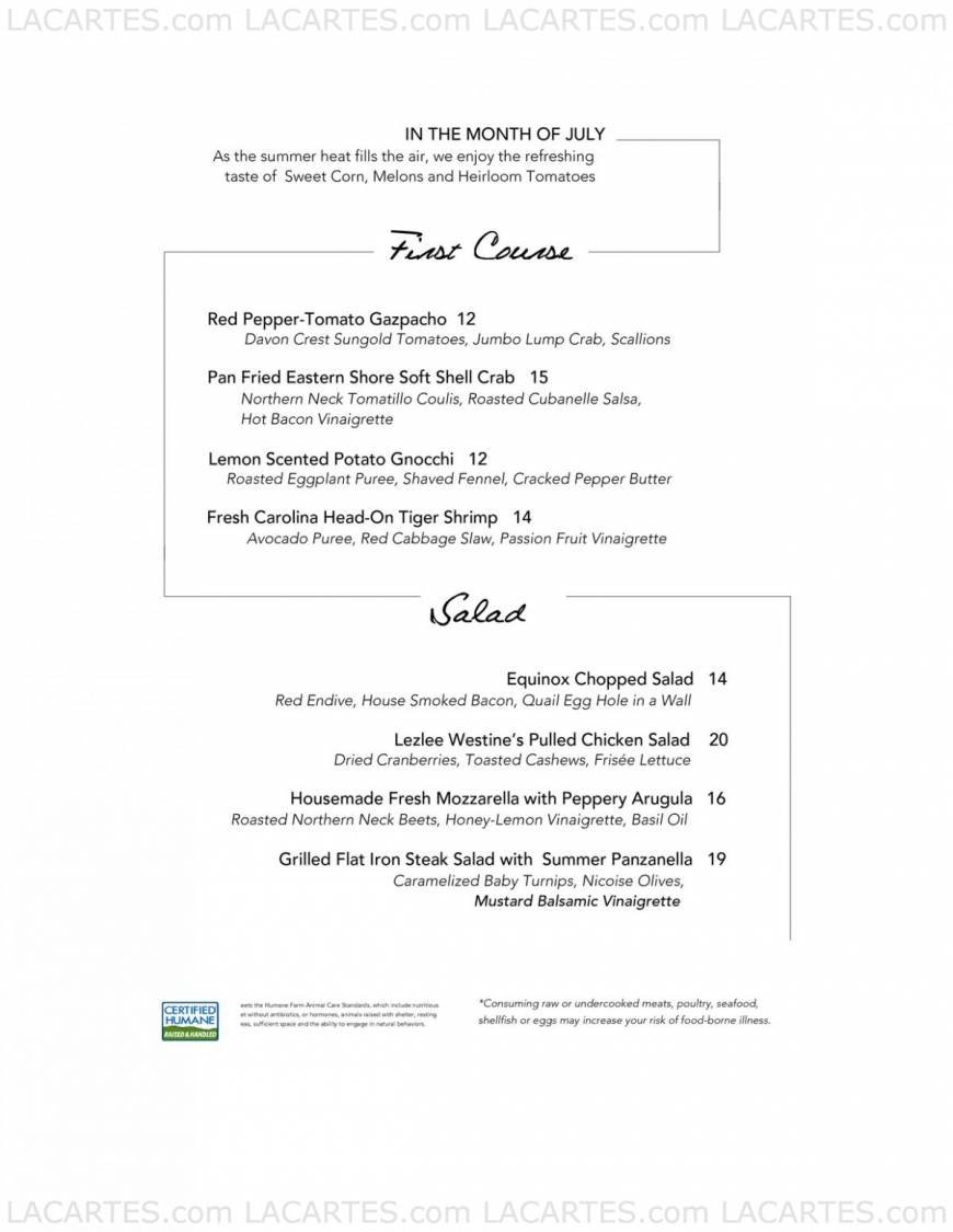  Pricelists of Equinox Restaurant 818 Connecticut Ave, NW - Photo 1 of 5