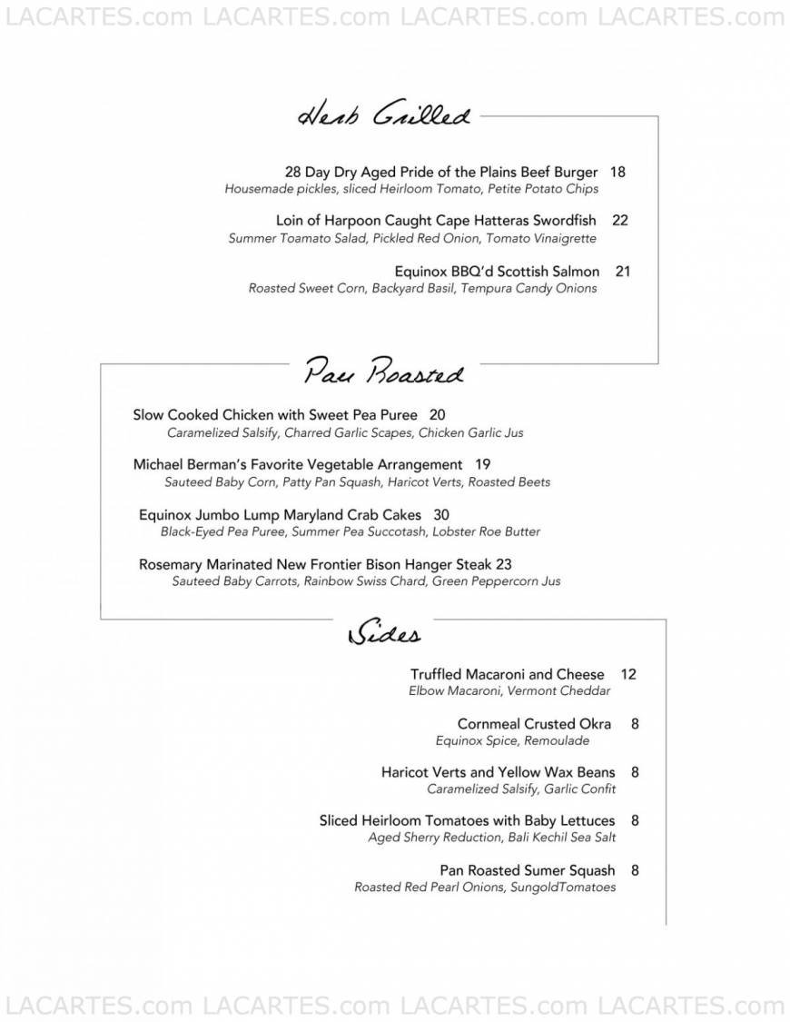  Pricelists of Equinox Restaurant 818 Connecticut Ave, NW - Photo 2 of 5