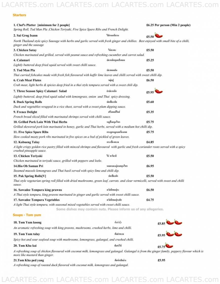  Pricelists of The Thai House Restaurant Eastbourne  55 Grove Road - Photo 1 of 10