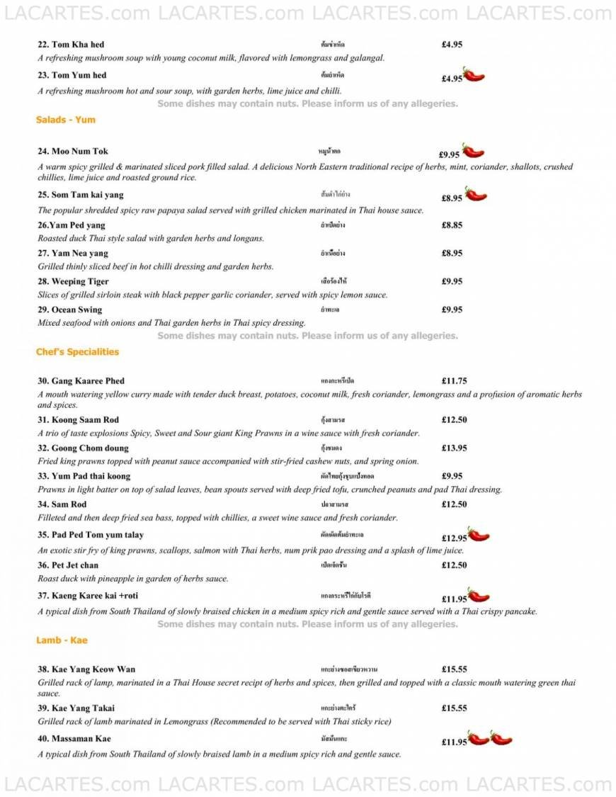  Pricelists of The Thai House Restaurant Eastbourne  55 Grove Road - Photo 2 of 10