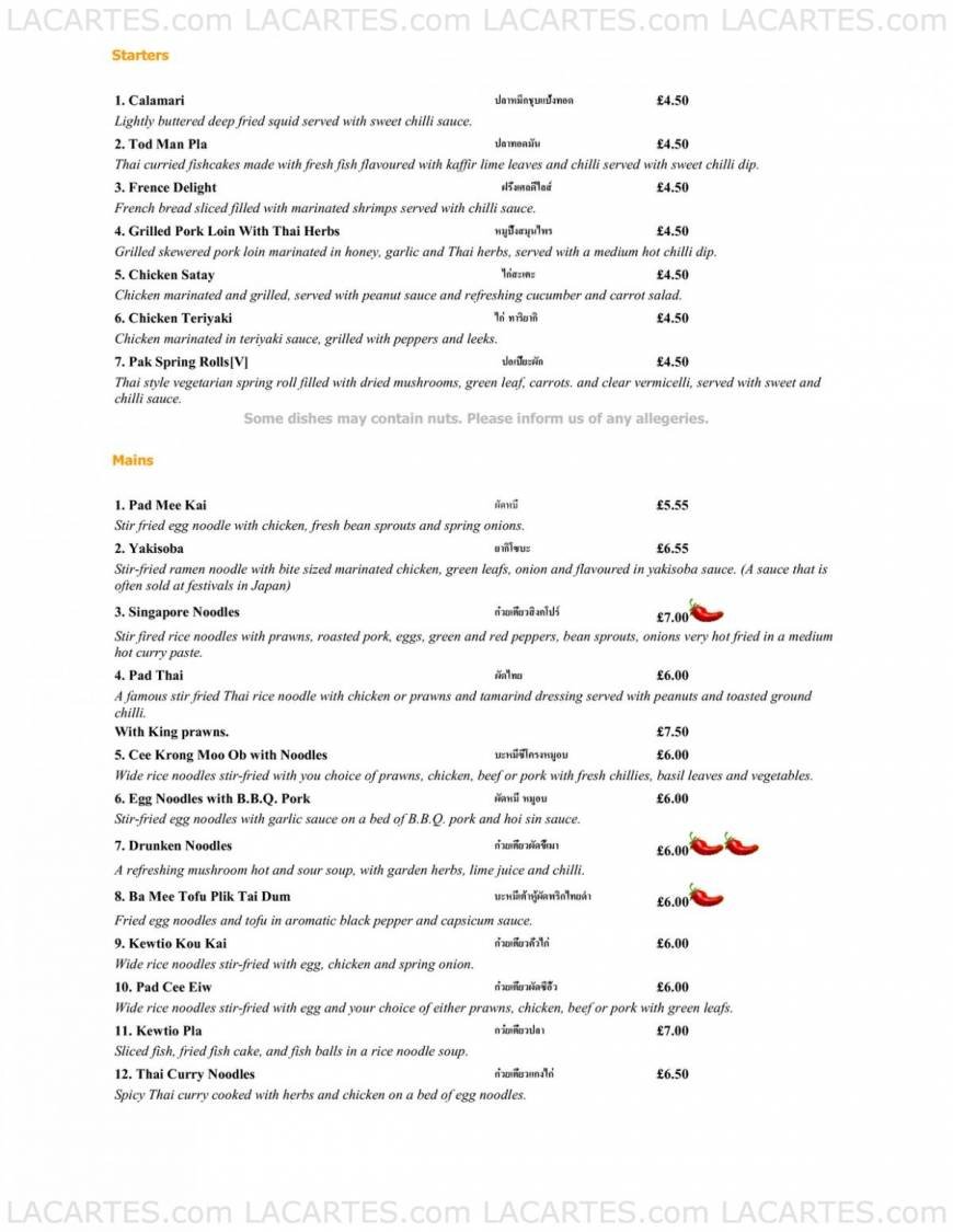  Pricelists of The Thai House Restaurant Eastbourne  55 Grove Road - Photo 7 of 10