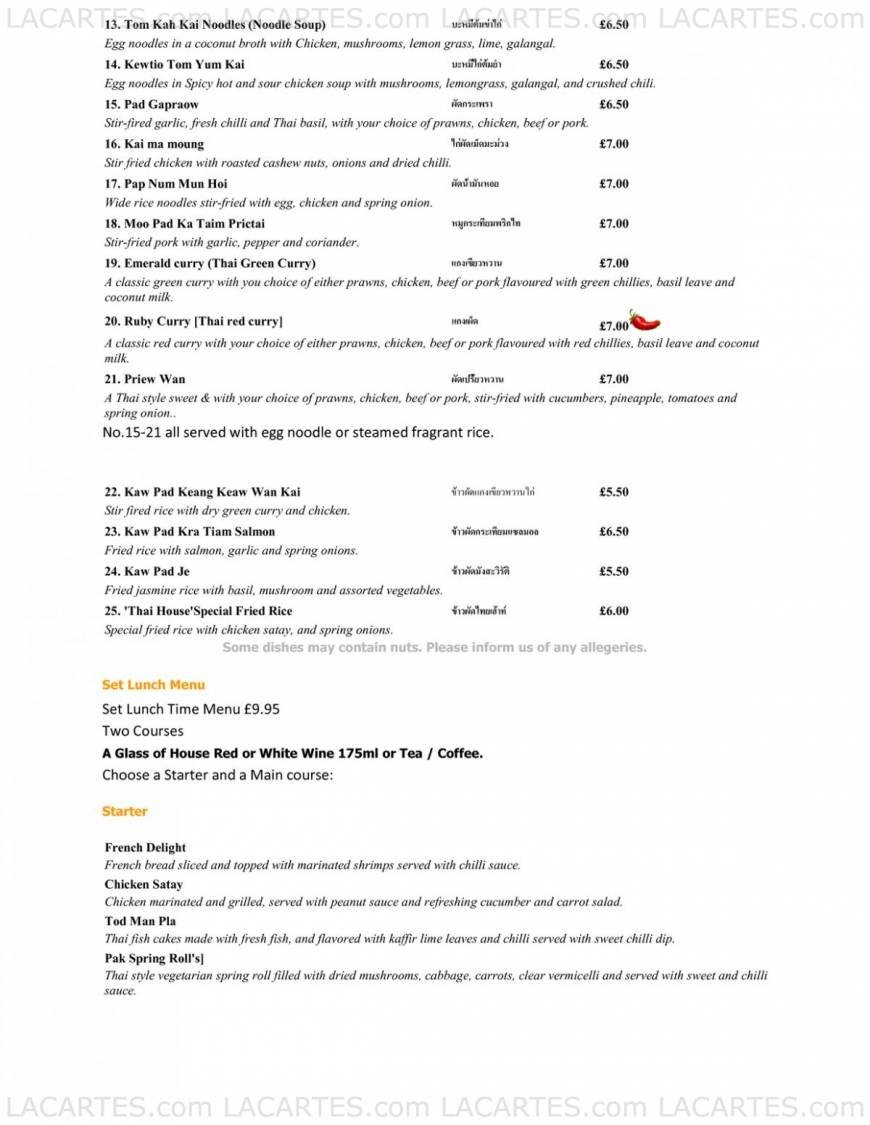  Pricelists of The Thai House Restaurant Eastbourne  55 Grove Road - Photo 8 of 10