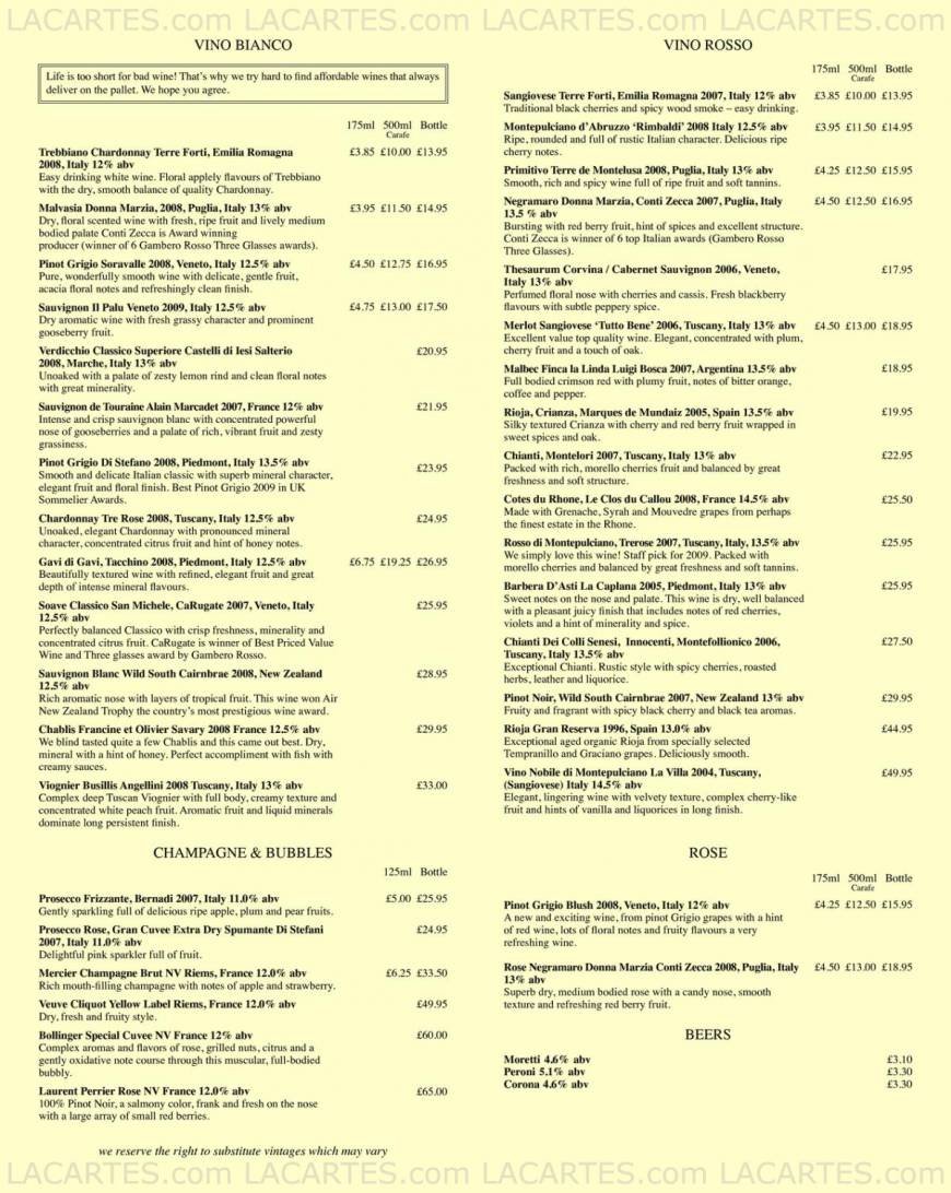  Pricelists of Ferrari's Italian Restaurant 39 East Street - Photo 4 of 4