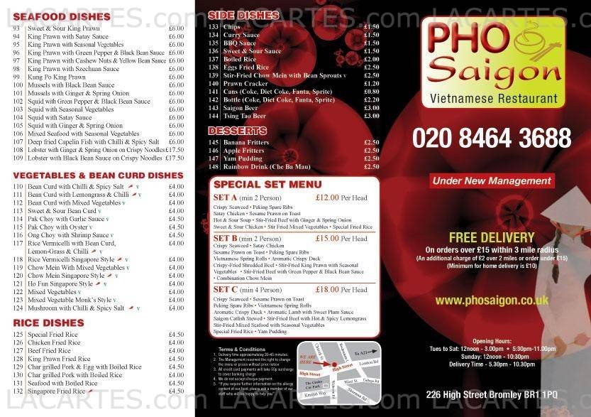  Pricelists of Pho Saigon Vietnamese Restaurant 226 High Street - Photo 1 of 2