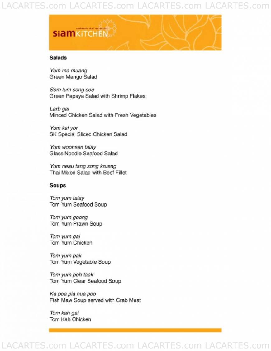  Pricelists of Siam Kitchen @  Parco Bugis Junction 200 Victoria Street - Photo 2 of 8