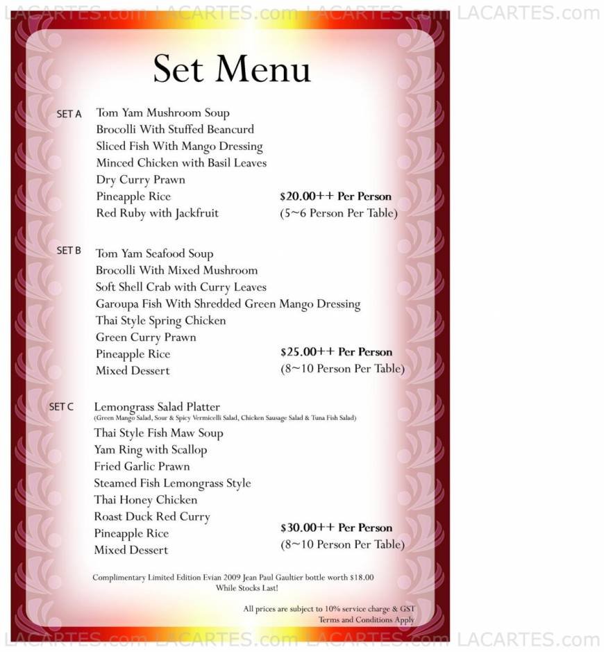  Pricelists of Lemongrass Thai @ East Coast 899 East Coast Road - Photo 1 of 11