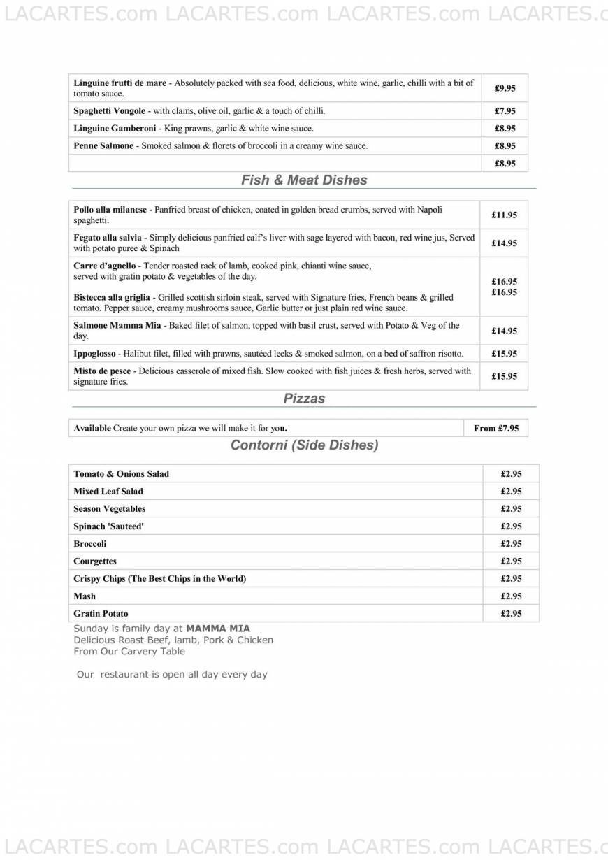  Pricelists of Mamma Mia Trattoria Italiana 948 Brighton Road - Photo 2 of 4