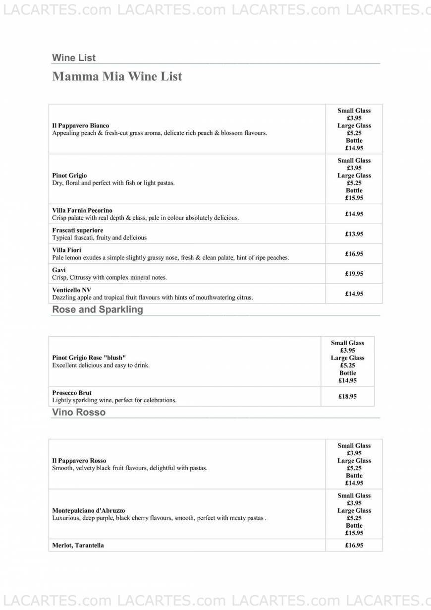  Pricelists of Mamma Mia Trattoria Italiana 948 Brighton Road - Photo 3 of 4