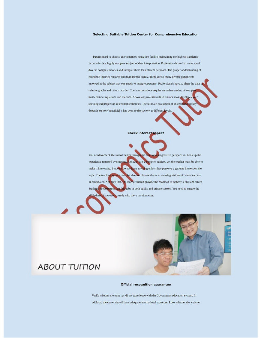  Pricelists of JC Economics Tuition Centre 170 Upper Bukit Timah Road - Photo 1 of 3