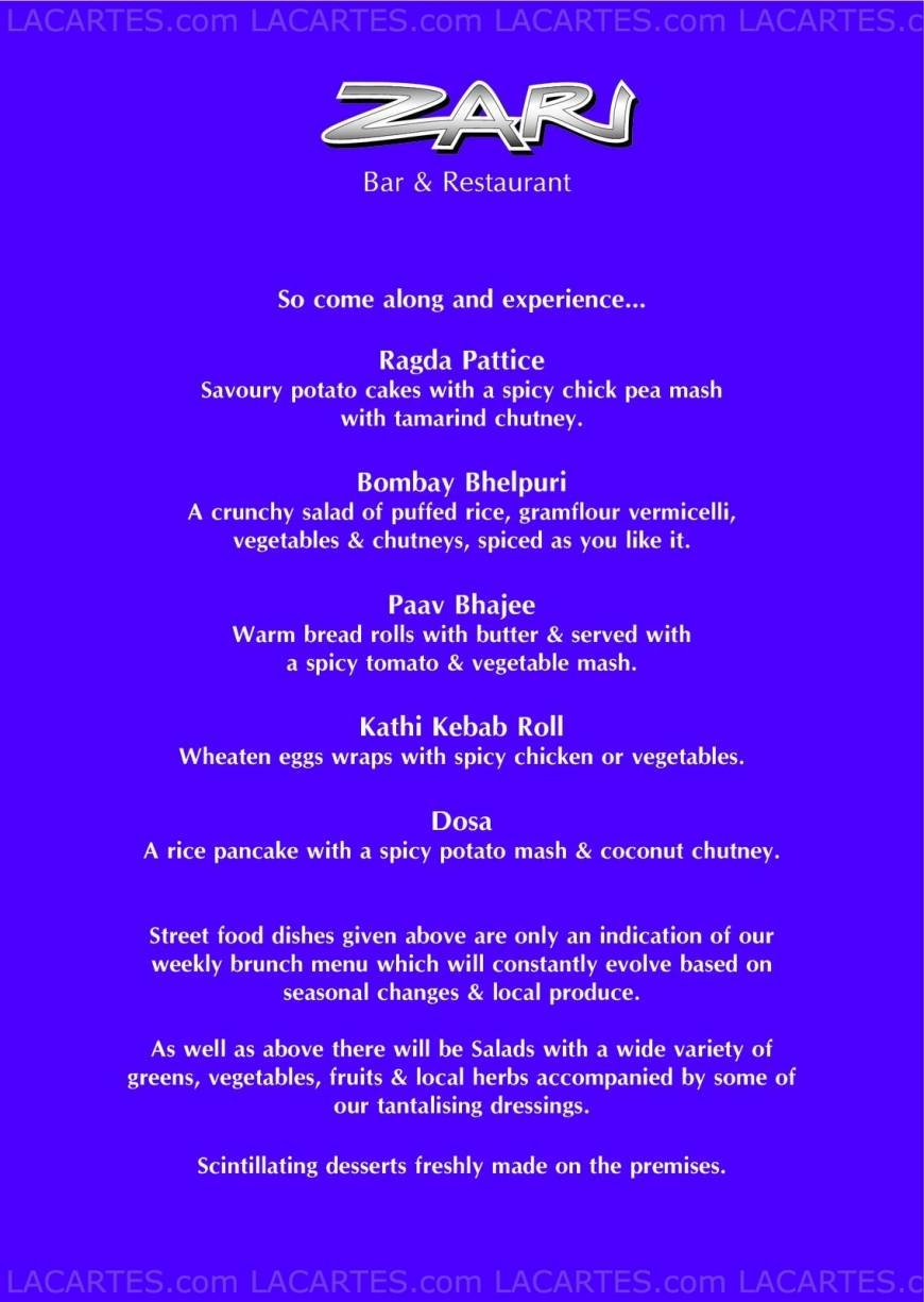 Pricelists of Zari  Bar & Restaurant 214 Ifield Drive, Ifield - Photo 1 of 10