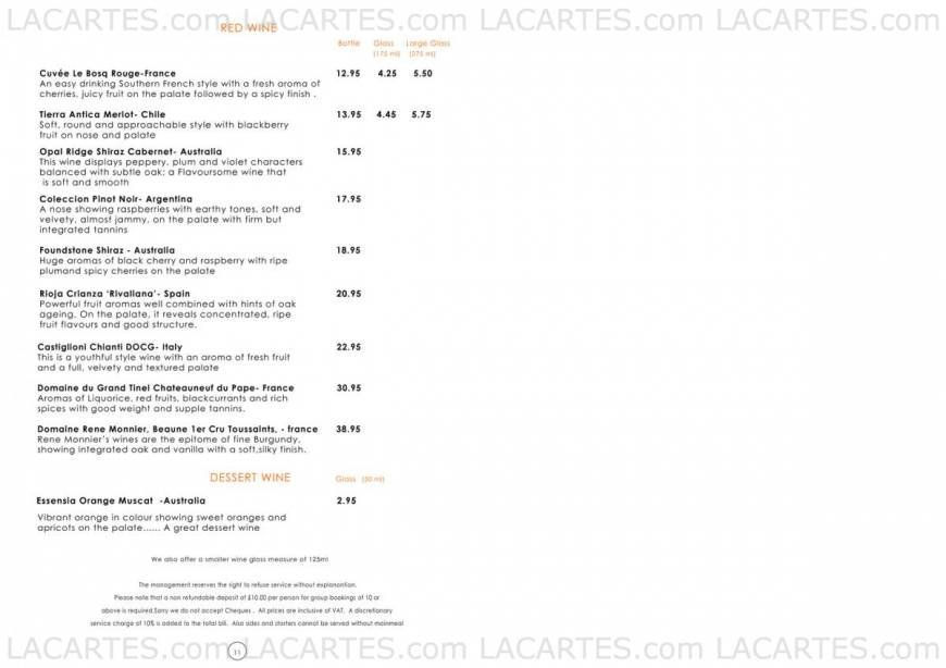  Pricelists of Zari  Bar & Restaurant 214 Ifield Drive, Ifield - Photo 10 of 10