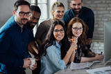 Successful company with happy employees in modern office, Corporate Wellness solutions, New York