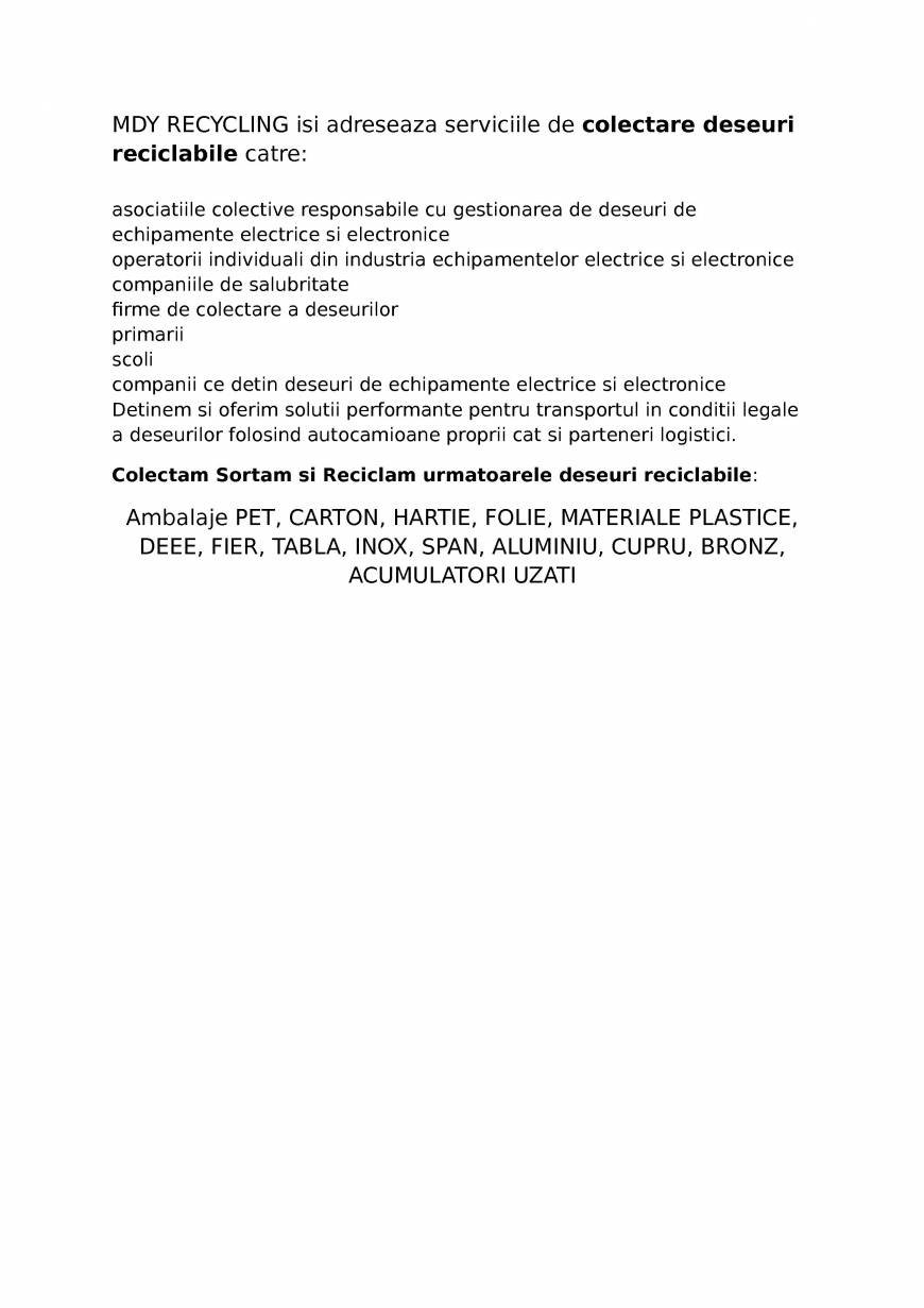  Pricelists of COLECTARE - SORTARE - RECICLARE DESEURI SOSEAUA DE CENTURA - Photo 1 of 1