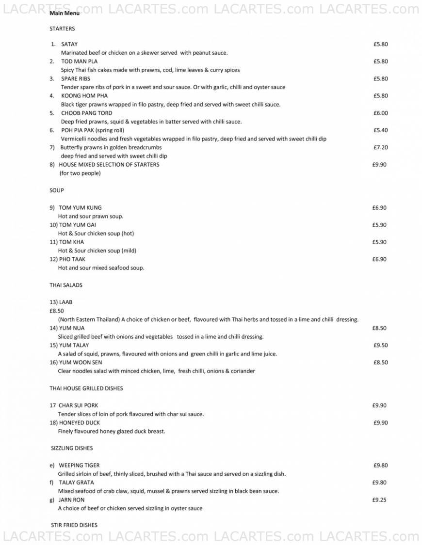  Pricelists of The Thai House Restaurant Wokingham Easthampstead Park - Photo 1 of 3
