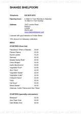 Menus & Prices, Shahee Bhelpoori, Norbury
