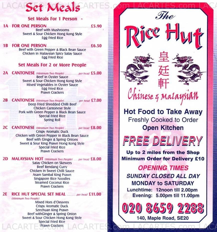  Pricelists of The Rice Hut Chinese Takeaway 140 Maple Road - Photo 4 of 4