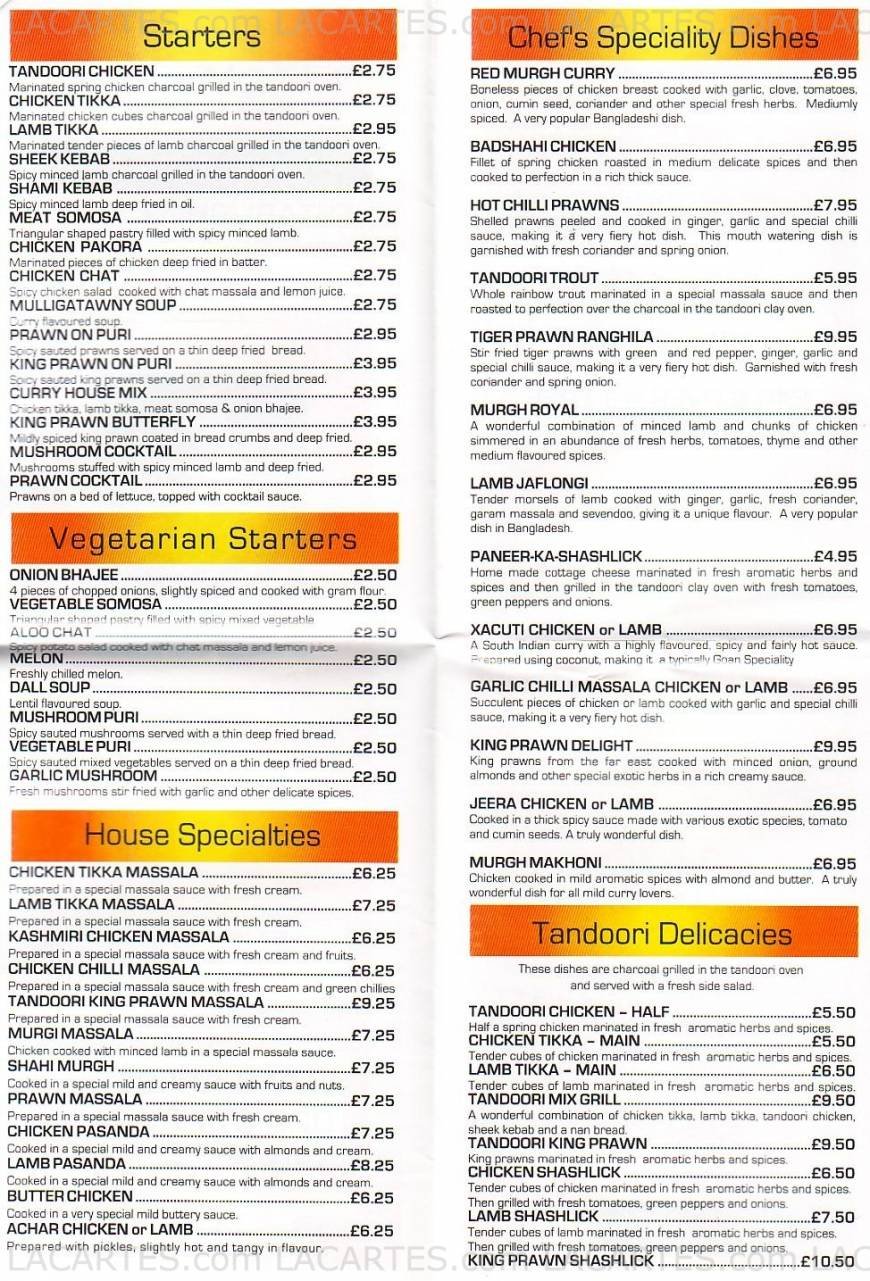 Pricelists of Curry House Indian Restaurant 97 High Street - Photo 1 of 4