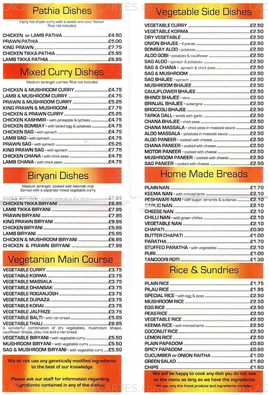  Pricelists of Curry House Indian Restaurant 97 High Street - Photo 3 of 4