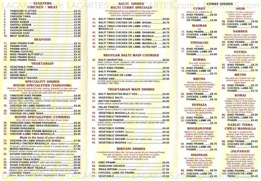  Pricelists of Homesdale Tandoori Indian Restaurant 28 Homesdale Road - Photo 1 of 2