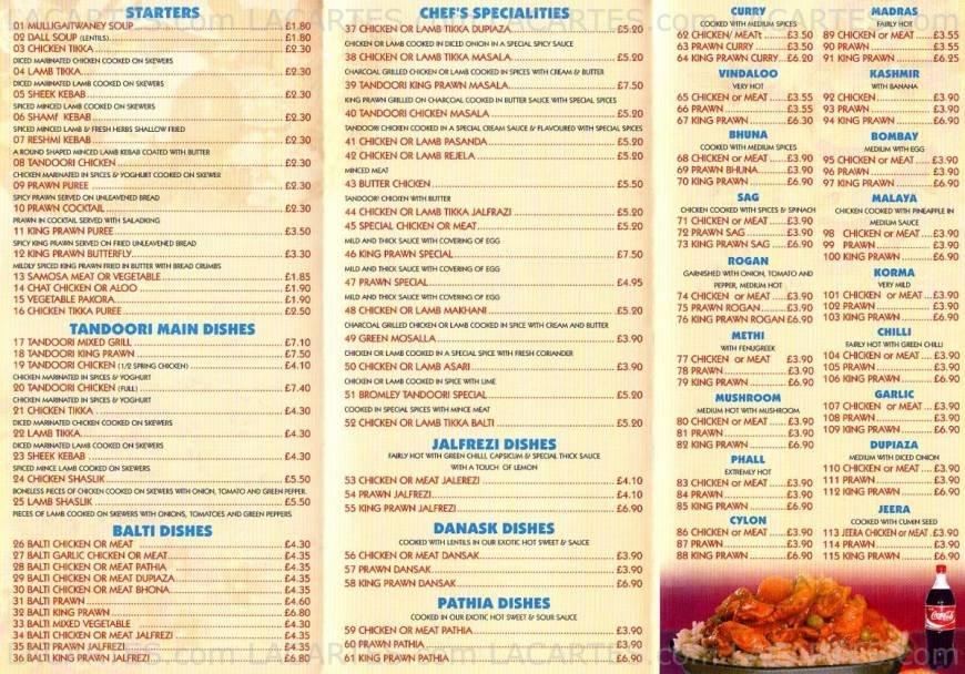  Pricelists of Bromley Tandoori Indian Takeaway 167 Homesdale Road - Photo 1 of 3