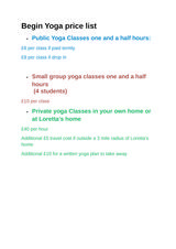 Menus & Prices, Begin Yoga, Sandwich