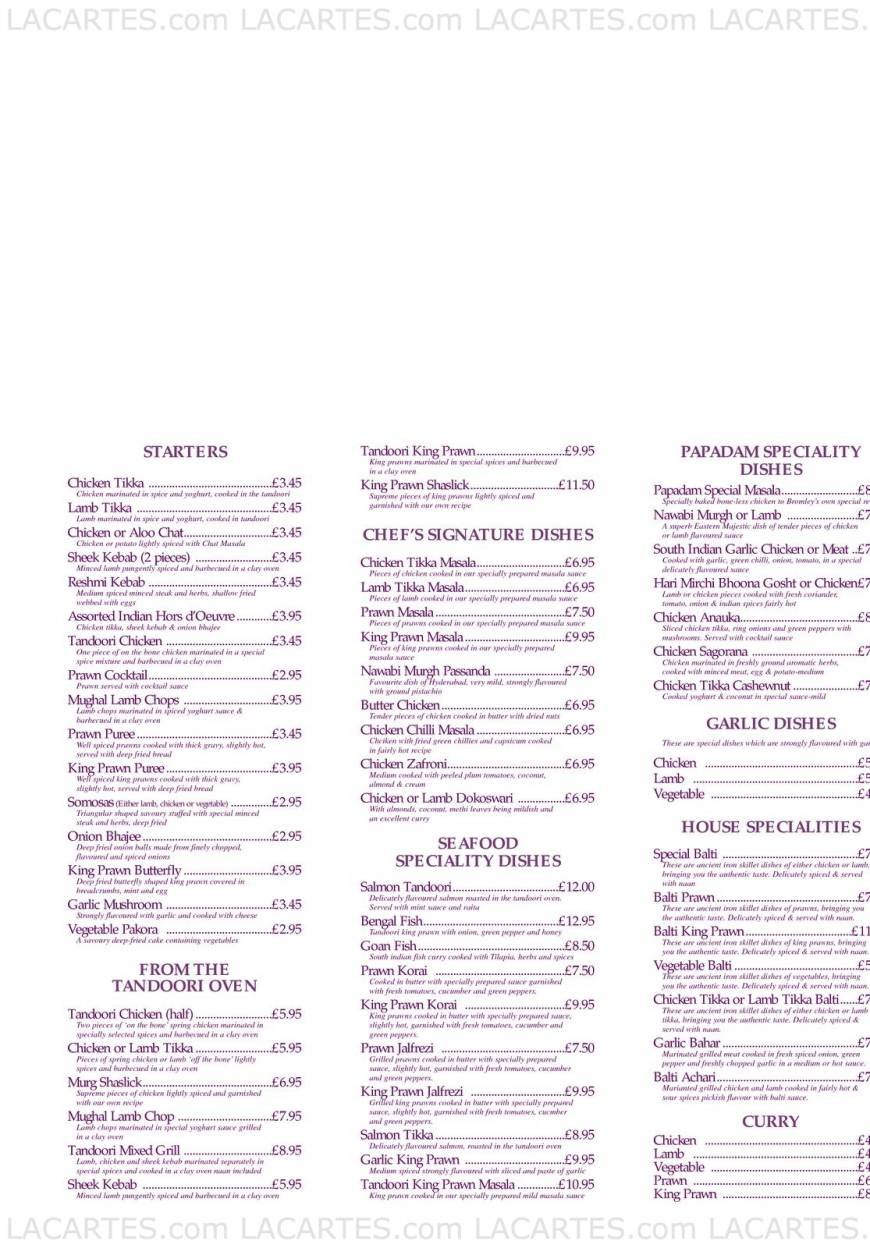  Pricelists of The Papadom Indian Restaurant 18 Tylney Road - Photo 1 of 2