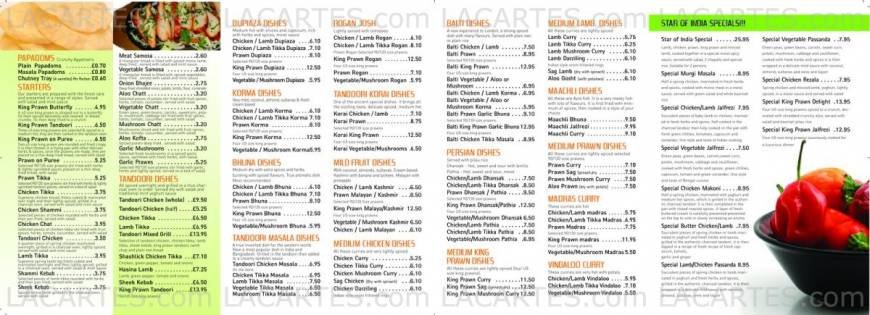  Pricelists of Star of India 875 High Road  Leytonstone      - Photo 1 of 2