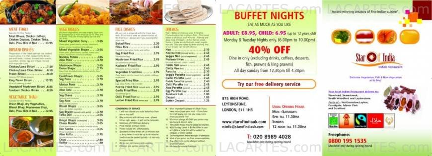  Pricelists of Star of India 875 High Road  Leytonstone      - Photo 2 of 2