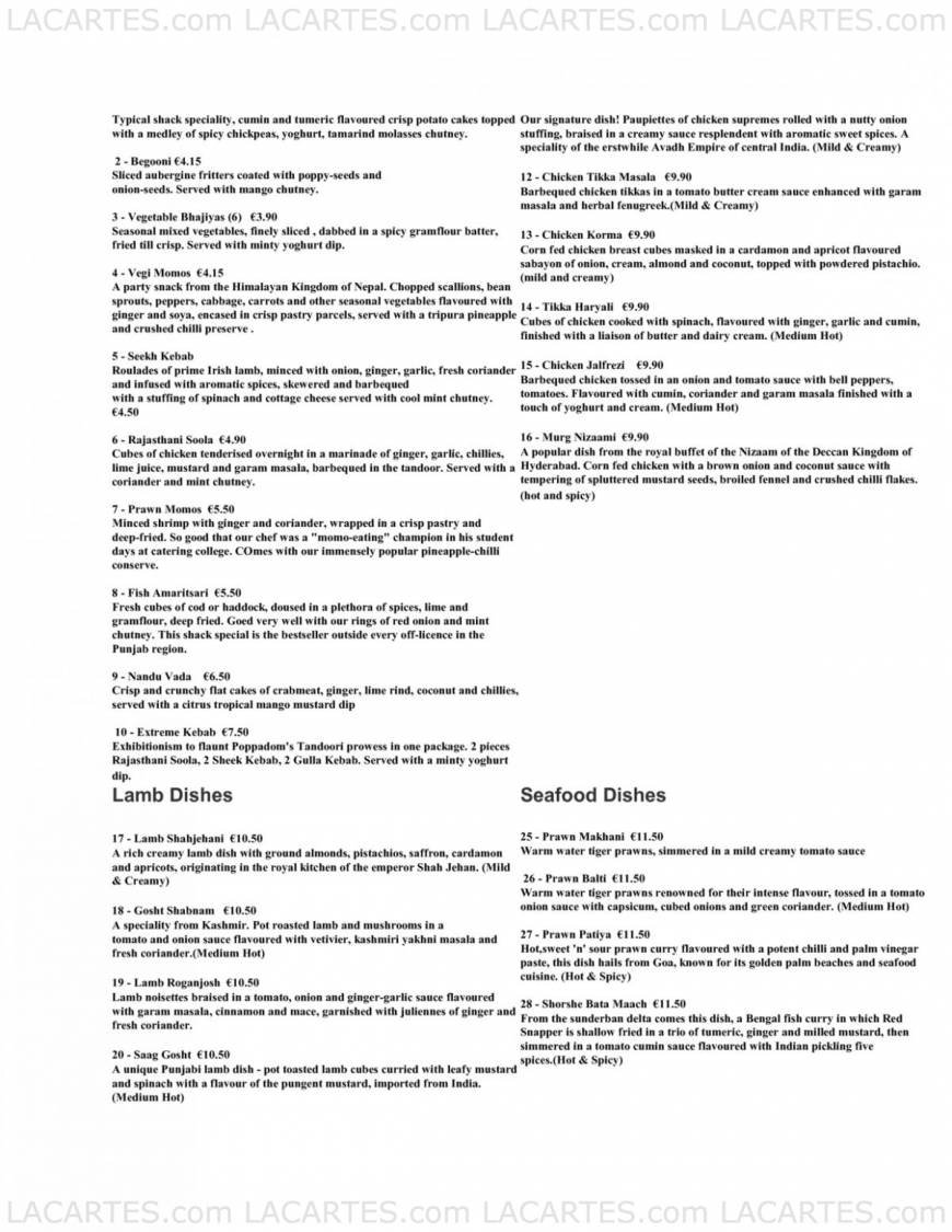  Pricelists of Poppadom Restaurant Unit 5b - Photo 2 of 5