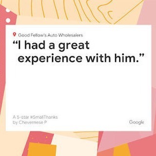 We love hearing feedback from our amazing customers! If you're looking for your next vehicle, visit Good Fellow's Auto Wholesaler today! Happy Clients of Good Fellow's Auto Wholesalers 3675 Keele St - Photo 3 of 23 We love hearing feedback from our amazing customers! If you're looking for your next vehicle, visit Good Fellow's Auto Wholesaler today! Happy Clients of Good Fellow's Auto Wholesalers 3675 Keele St - Photo 3 of 23