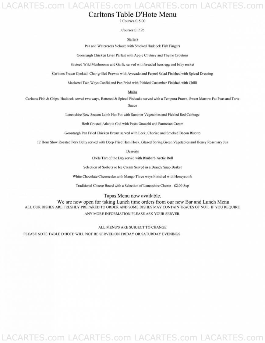  Pricelists of Carltons Restaurant - Preston 1 Park Gate Liverpool Road, Longton - Photo 4 of 4