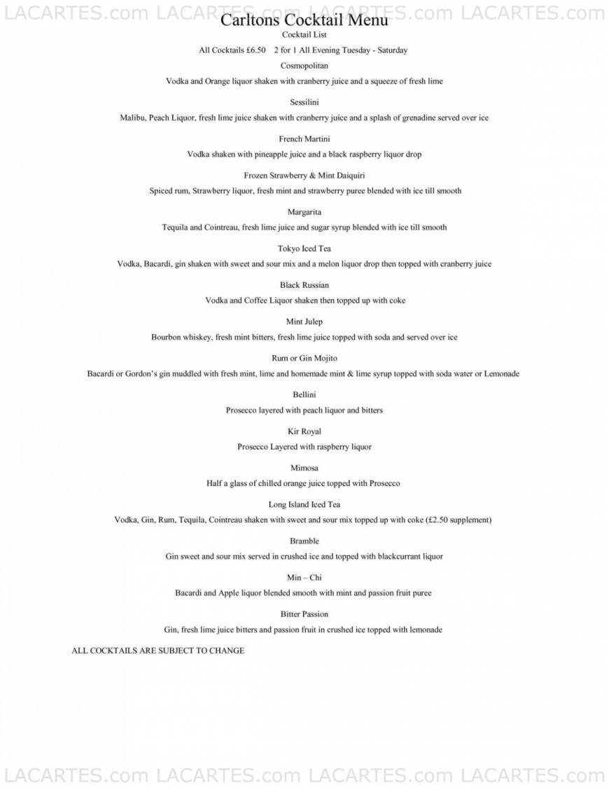  Pricelists of Carltons Restaurant - Preston 1 Park Gate Liverpool Road, Longton - Photo 1 of 4