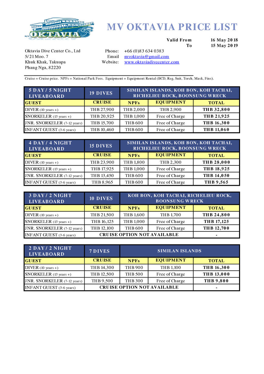  Pricelists of Oktavia Dive Center Co., Ltd 5/21 Moo. 7, Khuk Khak - Photo 2 of 2
