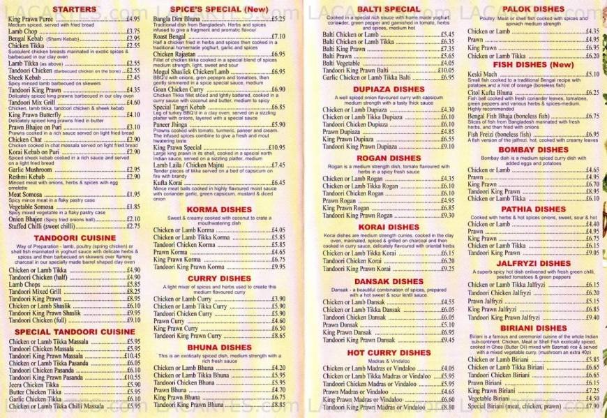  Pricelists of Spices Indian Restaurant 51 Mottingham Road - Photo 1 of 2