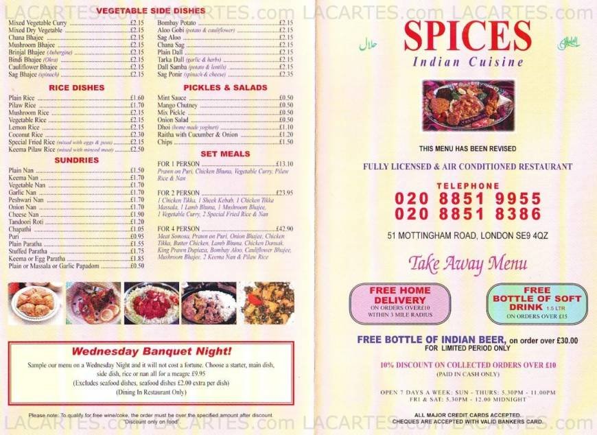  Pricelists of Spices Indian Restaurant 51 Mottingham Road - Photo 2 of 2